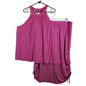 Lane Bryant Womens 22/24 Pink Top Ruched Skirt Set flowy stretchy vacation fun